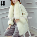 Factory direct wholesale fashion lady 's sheared sheepskin fur coat with fox fur collar and cuff